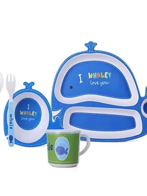 5-Piece Bamboo Dinnerware Set for Baby & Toddler – Plate, Bowl, Cup & Spoon, Eco-Friendly, BPA-Free, Dishwasher Safe Feeding Set, Gift for Kids (Big Whale)