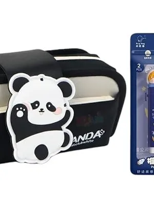 Cute Panda Pencil Pouch with Astronaut Eraser Set, Large Capacity Multi-Compartment Pen Case for Kids & Students, Aesthetic Canvas Stationery Organizer Bag with Mesh Pocket & Pen Slots for School