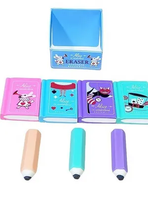 7 in 1 Eraser Set Cute Cartoon Book Shape Erasers for Kids, Kawaii Stationery Rubbers for School, Non-Toxic Pencil Eraser Gift Set for Students, Art Supplies (Book and Pencil Eraser)