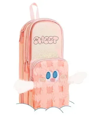 Three Layer Premium Canvas Pencil Pouch with Small Leg for School Girls and Boys, Cute Aesthetic Stationery Items Kit Case, Large Capacity Stationary Pencil Box for Kids