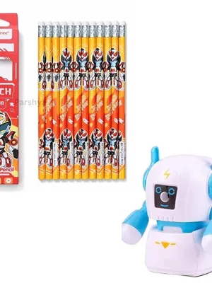 Automatic Pencil Sharpener for Kids, Battery Operated with Dust Box, Cartoon Astronaut Design, for School, Home, Office & Return Gifts (Robot Sharpener + Pencil Box)