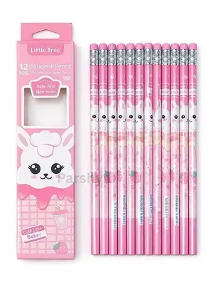Premium HB Wood Pencils Set for Kids - Pack of 12 Dark Graphite Pencils with Eraser Toppers, Non-Toxic Triangular Grip for Smooth Writing, School Return Gift (Rabbit)