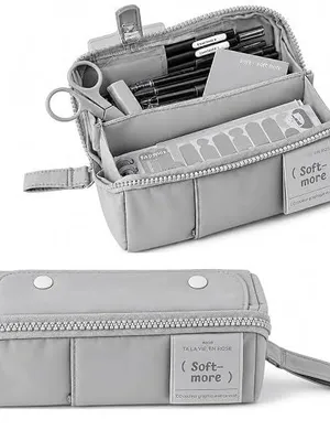 Soft More Large Capacity Pencil Case for Girls Pencil Pouch with Multiple Compartments Aesthetic Stationery Organizer Wide Opening Zipper Pen Holder for School College Office Students