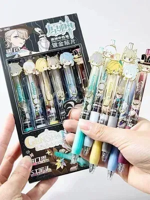 Anime Character Gel Pens Set – 6 PCS Cute Cartoon Anime Pens 0.5mm Black Ink, Smooth Writing Kawaii Pens for Students, School Supplies, Office Stationery, Gift for Anime Lovers