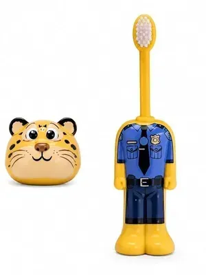 Kids Cartoon Tiger Toothbrush, Soft Bristle Manual Toothbrush for Children, Cute Police Character Design, Fun Daily Oral Care Toothbrush