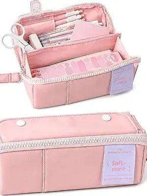 Multi-Functional Soft Pencil Case for Girls | Large Capacity Zipper Pouch with Multiple Compartments | Aesthetic Stationery Organizer for School, College & Office - Soft more Pouch