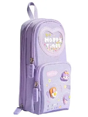Plastic Kawaii Pencil Case 3 Compartment Cute Pencil Case Aesthetic for Girls Large Capacity Pen Pencil Pouch Multifunctional Stationery Organizer for School Office - Happy Time