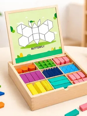 Wooden Magnetic Pattern Blocks Set with Cards, 225 PCS Montessori Tangram Puzzle Learning Toys for Toddlers 4-8, Educational STEM Gift for Kids Boys Girls 4 5 6 7 8 - Wooden Magnetic Geometry Puzzle