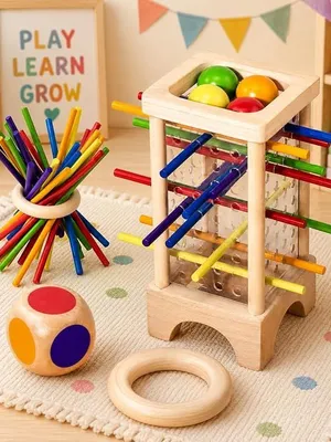 3 in 1 Multifunctional Stick Pulling Game | Wooden Board Games | Wooden Puzzle for Kids 5 Years | Puzzle for Adults | Ball Drop Toy | Montessori Game | Fun Zone Play and Win - Stick Drawing Game