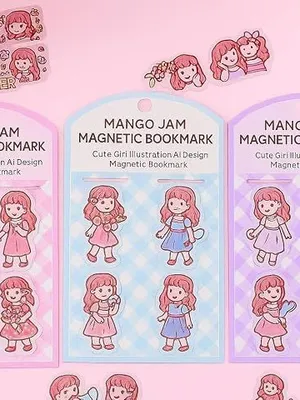 Kawaii Girl Stickers Set – 4 Sheets Cute Cartoon Dolls for Kids, Scrapbook, Journal, Crafts, DIY, Gift, Waterproof & Vibrant Sticker Pack - Bookmark Sticker (4 Pcs)