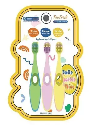 T-Brite × FunFresh Kids Soft Toothbrush 3-Pack – Ultra-Soft Dense Bristles, Pressure-Reducing Flocking Design, Non-Slip Fun Handle, Gentle Gum Care, Ages 3–12 Toothbrush Set - Tb 1110 3(ff)