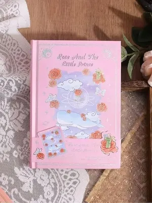 Rose And The Little Prince Hardbound Diary for Girls, A5 Vintage Floral Journal Notebook with Ruled Pages,Aesthetic Writing Notebook for Teens and Students ( Rose)