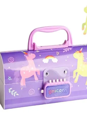 Multi-Functional Pencil Box with Double Password Lock, Stationary Organizer Case, Suitcase Style Pencil Case for Boys & Girls (New Unicorn)