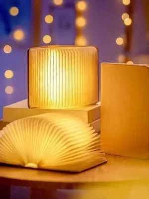Foldable Book Lamp LED Wooden Night Light, 360° Magnetic Fold Design, Rechargeable USB Book Light, Warm Ambient Bedside Table Lamp, Portable Decorative Gift Light