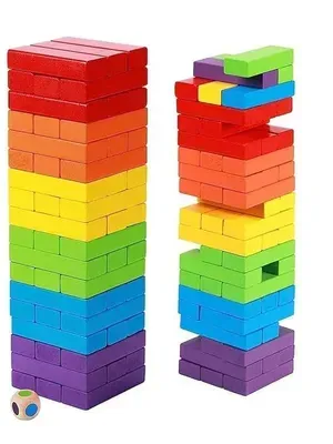 54 Pcs Colourful Wooden Blocks for Boys 7–14 Years – Indoor Balancing & Building Game, Montessori Wooden Toys, Kids Activity Tower Block for Cognitive Development & Fun - Jenga 54 pc. With