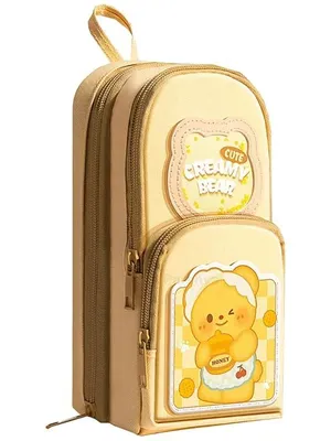 Multi-Functional Soft Pencil Case for Girls – Large Capacity Zipper Pouch with Multiple Compartments – Aesthetic Stationery Organizer for School, College & Office - Creamy Bear Pouch