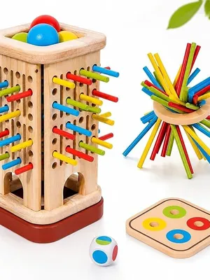Montessori Wooden Board Game, Colorful Sticks Dice Game