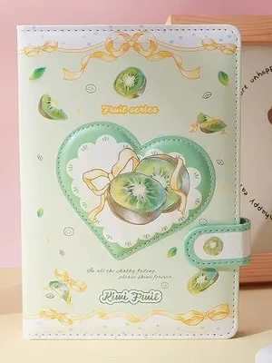 Fruity Party A5 Lock Diary Notebook with Strap Closure, Cute Fruit Theme Journal for Girls Kids Teens, PU Leather Cover, Lined & Planner Pages, Gift Diary (Kiwi)