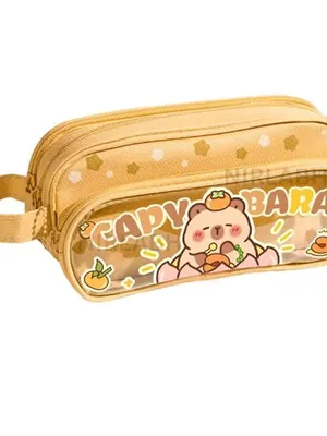 Multi-Functional Soft Pencil Case for Girls – Large Capacity Zipper Pouch with Multiple Compartments – Aesthetic Stationery Organizer for School, College & Office - Capybara 3 Layer Pouch