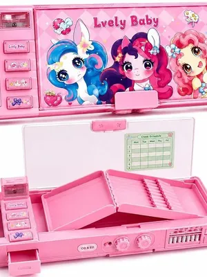 Password Lock Pencil Box, Dual-Sided Organizer for Girls,Dual-sided pencil box with password lock, sharpener and organized storage for school essentials. ( Lvely Baby)