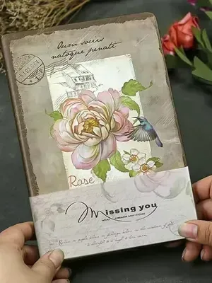 Vintage Retro Journal Notebook Antique Style A5 Size Diary with Floral Art Cover, Lined Pages, Ribbon Bookmark, Hardbound Writing Journal for Travel, & Gifting (114 Sheets, 228+ Pages) ( Flower)