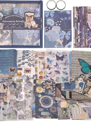 Zqiue Scrapbook Supplies Kit, Junk Journal Kit with Journaling Supplies, Scrapbook Paper, A6 Grid Notebook, Washi Stickers, Washi Tape, Scrapbook Kit Craft DIY Gift Set - Butterfly Garden