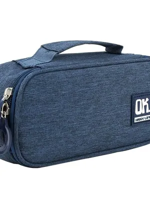 Happy Life Navy Blue Large Cepacity Pencil Pouch Aesthetic Pencil Case for Girls Large Capacity Best Thing to Put Pen Pencil Sharpener Rubber, Best Gift for Girl's