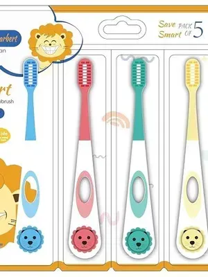 T-Brite × Roarbert Kids Toothbrush Set, Ultra Soft Fine Bristles, Pressure-Reducing Flocking Design, Fun Lion Handle, Anti-Slip Grip, Gentle for Ages 3–12, Cute 5-Pack Toothbrushes - Tb 1113 5(rt)