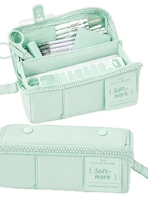 Soft More Large Capacity Pencil Case for Girls Pencil Pouch with Multiple Compartments Aesthetic Stationery Organizer Wide Opening Zipper Pen Holder for School College Office Students
