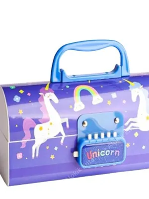 Plastic Unicorn Pencil Box Suitcase-Style Password-Lock Multi-Layer Pencil Box&10 Colour-Ball Pen As Gift for Boys&Girls,Stationery Organizer Case Return Gift for Children's