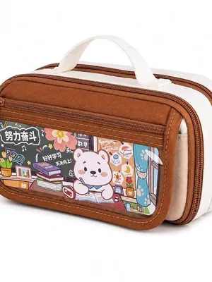 Bear Pencil Case for Girls Boys, Large Capacity Multi-Compartment Pencil Pouch, Cute School Stationery Organizer Bag, Zipper Pen Case for Students, Kids, Teens, College - Capybara Panda