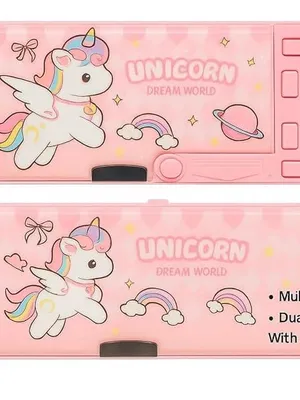 Multifunctional School Pencil Box with Calculator Cute Cartoon Stationary Compass for Boys Geometry Kids with Inbuilt Scissor Ruler Eraser & Sharpener Magnetic Box Best Gifts (Dream Unicorn Cl)