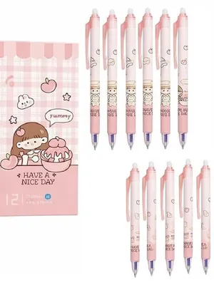 Erasable Gel Pen Set 0.5mm Ink | Cute Cartoon Dream Writing Pens with Eraser Tip | Smooth Writing School, Exam & Office Stationery | Set of 12 ( Girl Pen-Set of 12)