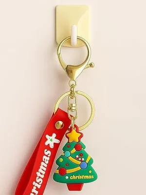 Cute Cartoon Silicone Keychain Set of 4 Pcs for Girls Kids Bag Charm Gift - Santa Christmas