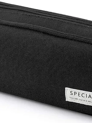 Canvas Pencil Pouch, Large Capacity 3-Compartment Pen Case for Kids