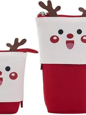 Standing Foldable Premium Canvas Pencil Pouch for School Girls and Boys, Cute Aesthetic Stationery Items Kit Case, Large Capacity Stationary Pencil Box for Kids Gifts ( Deer Pouch)