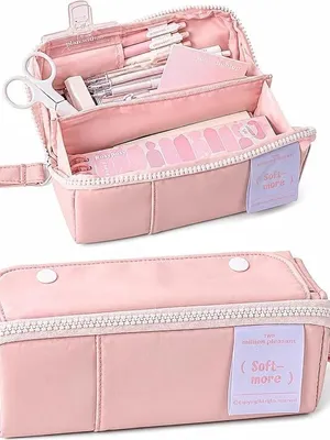 Soft More Large Capacity Pencil Case for Girls Pencil Pouch with Multiple Compartments Aesthetic Stationery Organizer Wide Opening Zipper Pen Holder for School College Office Students