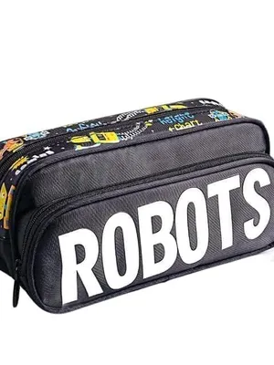 Travel Toiletry Organizer Bag for Men and Women | Waterproof Cosmetic Shaving Kit Storage Pouch with Double Zipper Compartments (Robots-)