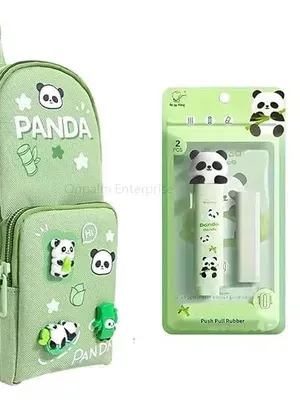 Cute Pencil Pouch with Clear Front & Baby Bunny Print + Unicorn Eraser Set Large Capacity Zipper Stationery Bag for Kids, School Students | Supplies