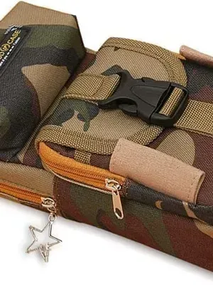 Camouflage Multi Pocket Pencil Pouch for Boys | Large Capacity Zippered Stationery Organizer Case with Buckle Strap for School Use