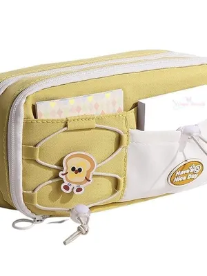 Large Capacity Cute Aesthetic Pencil Case with Multi Compartments, Multi-Pocket Pastel Pen Pouch Organizer with Zipper, Kawaii School Supplies Bag for Girls, Teens & Students - Bread