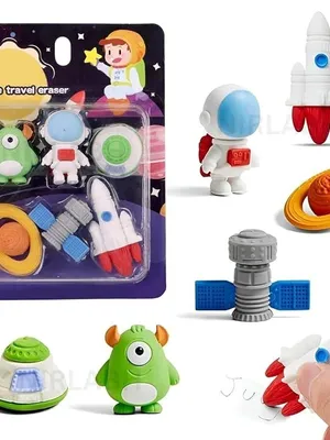 Space Travel DIY 3D Eraser Set for Kids – Astronaut, Rocket, Alien, Planet, UFO & Satellite Puzzle Erasers – Fun School Supplies, Learning Gifts, Classroom Rewards, Party Favors