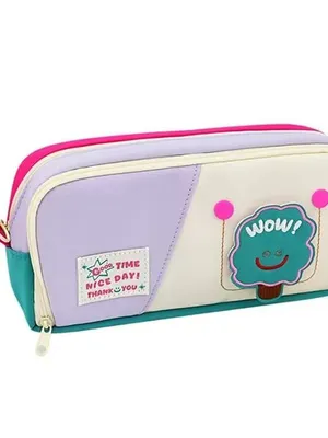 Large Capacity Cute Aesthetic Pencil Case with Multi Compartments, Multi-Pocket Pastel Pen Pouch Organizer with Zipper, Kawaii School Supplies Bag for Girls, Teens & Students - Wow