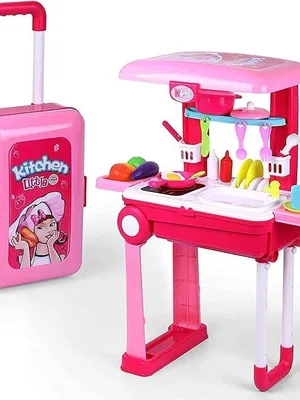 Little Chef 2 in 1 Kitchen Play Set, Pretend Play Luggage Kitchen kit for Kids with Suitcase Trolley carrycase with Sound - Lights and Accessories Included Multicolor
