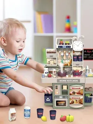 Kids Kitchen Playset with Lights, Sounds & Real Steam – Pretend Play Cooking Toy Set with Sink, Utensils,Food & Storage Interactive Toddler Kitchen Set Educational Role Play Gift for Boys,Girls
