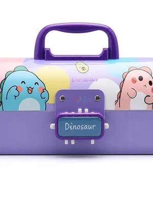 Dino Pencil Box, Password Lock Multi-Layer Organizer for Kids - Dinosaur