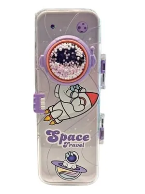 Cute School Pencil Box for Girls, Space Theme 2 Layer Compass Case with Thermo Balls for Boys, Aesthetic Stationary Items for Kids, Transperant Pencil Box, Best Gifts