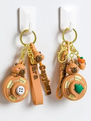 Keychain with Wrist Strap, Cartoon 3D Silicone Animal Keyring Charm for Women, Girls, Backpack & Car Keys - Capybara