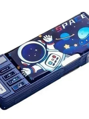 Plastic Kids Pen & Pencil Box-Suitcase Style Password Lock, Multi-Layer Pencil Box, Stationary Organizer Case, Space Theme-Password Lock (Multicolor)