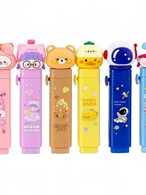 Cute Character Push-Pull Pencil Eraser, Multicolor